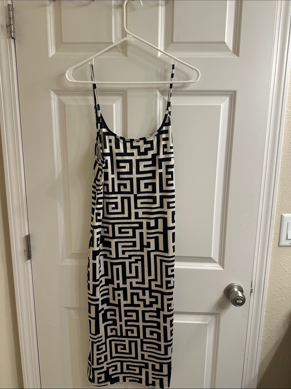 Sleeveless Black and White Geometric Slip Dress
